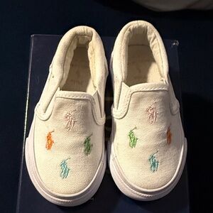 Polo by Ralph Lauren Kids White Slip-On Sneakers with Multicolor Embroidery